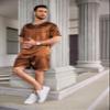 Ekouaer Men Silk Pajamas Set 2 Piece Pjs Soft Satin Sleepwear Shorts Button Down Tops Loungewear with Pockets Brown view 4