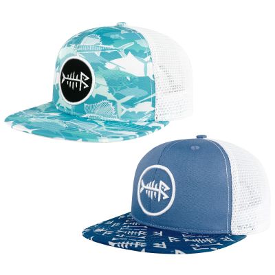 BASSDASH 2 Pack Flat Brim Trucker Cap Adjustable Snapback Hat Mesh Back for Men Women Fishing Hunting