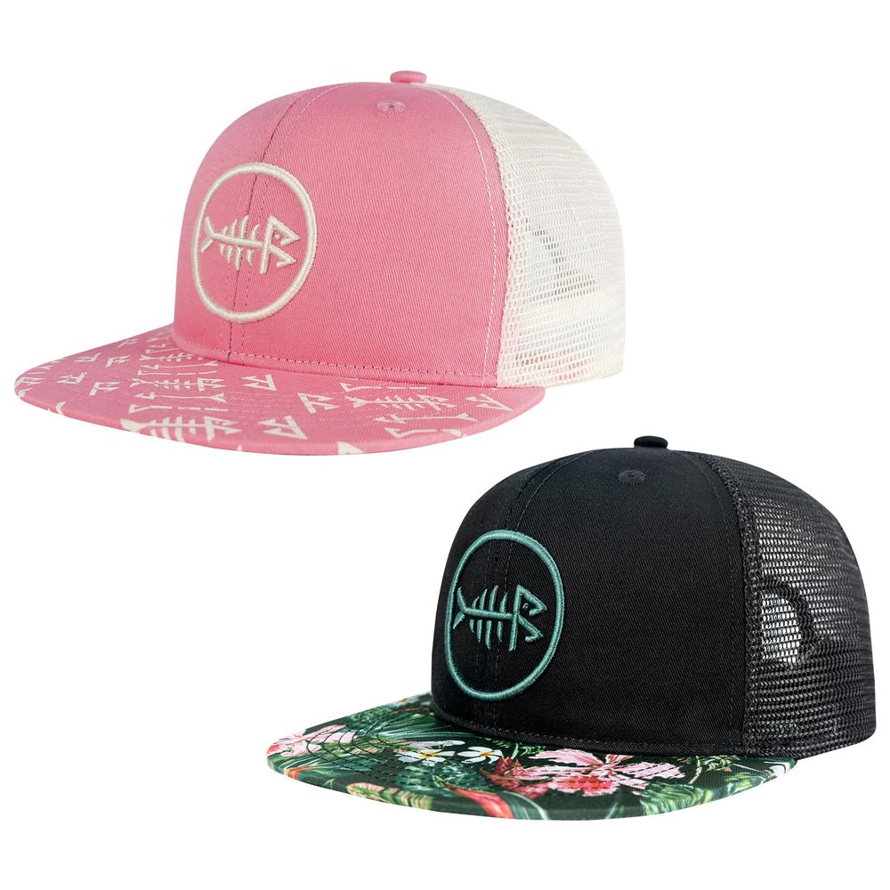BASSDASH 2 Pack Flat Brim Trucker Cap Adjustable Snapback Hat Mesh Back for Men Women Fishing Hunting