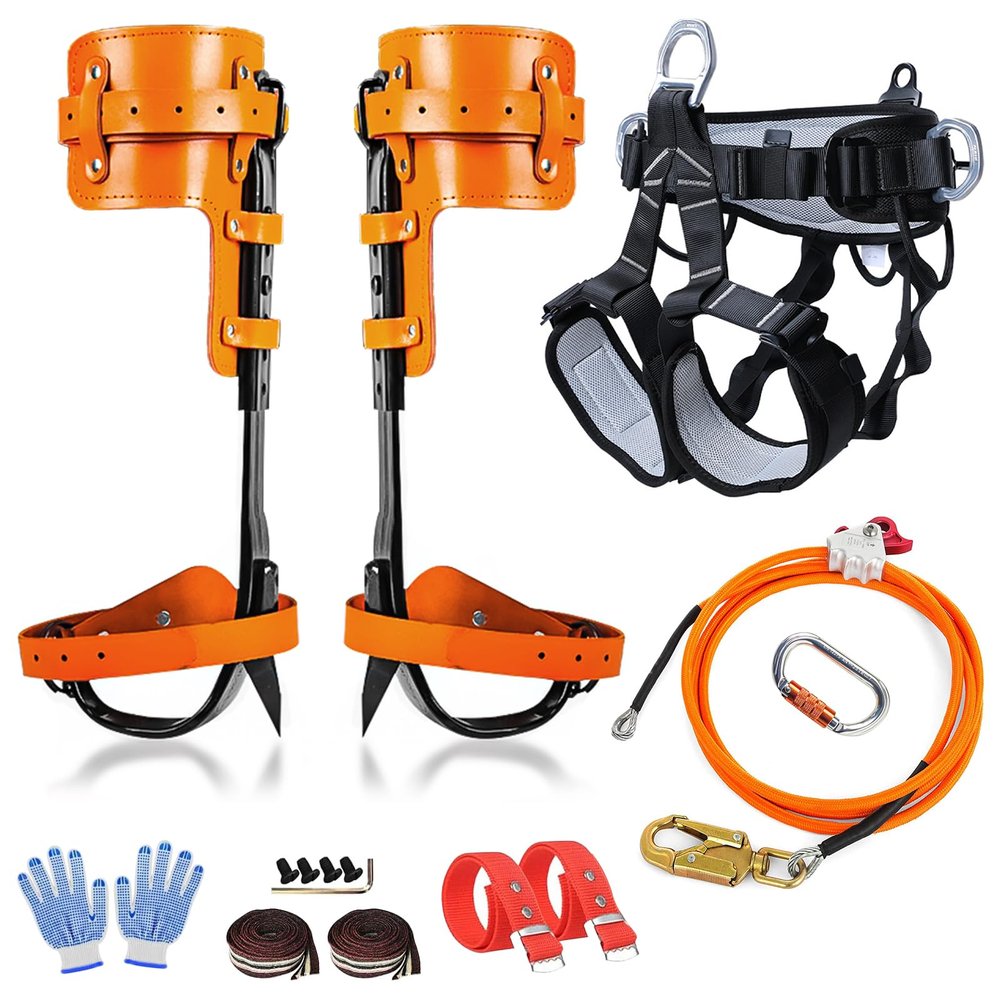 Clakioom Tree Climbing GearTree Climbing Spikes, Tree Climbing Gear with Adjustable Climbing Straps and Steel Core Flip Line, Rock Climbing Kit with Triple Lock Lanyard Adjuster