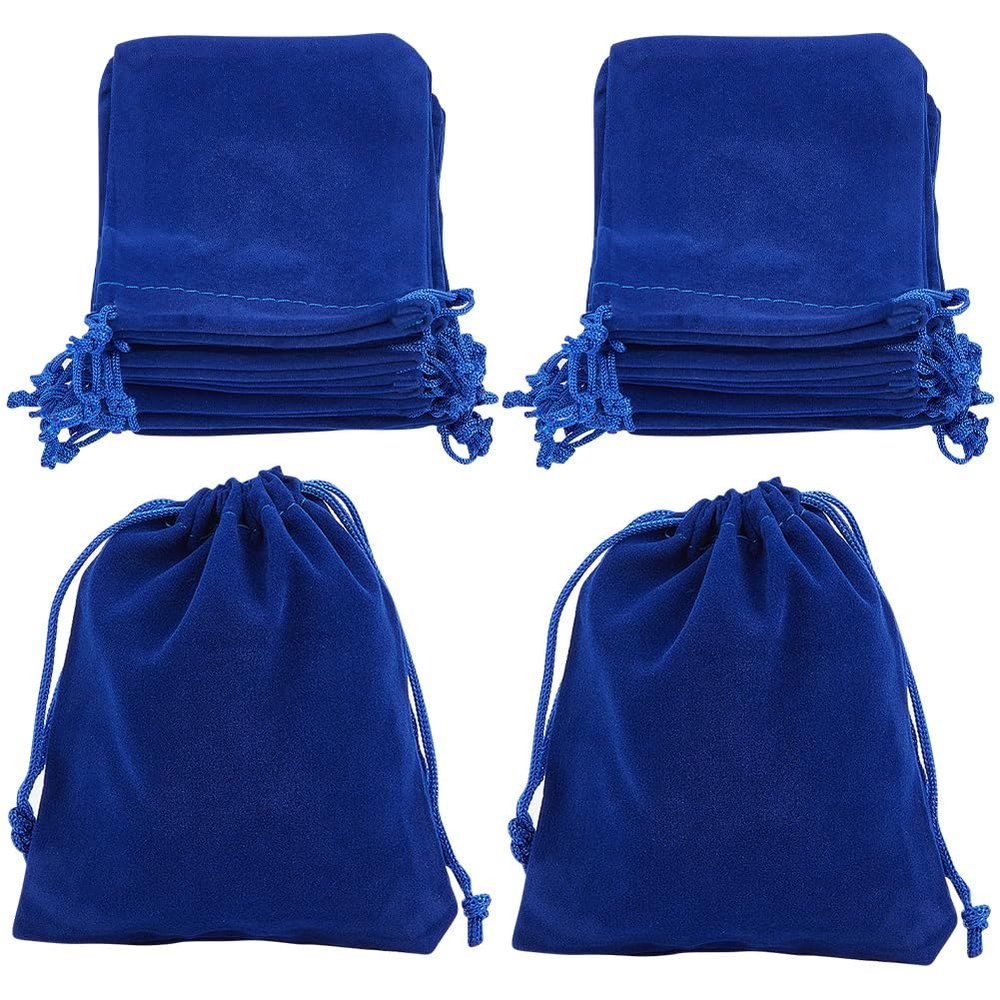 Beebeecraft 20Pcs Velvet Drawstring Pouches 12x10CM Dark Blue Rectangle Jewelry Pouches for Jewelry Earplug and Key Chains