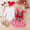 Baby Girl Valentines Day Outfit Bear Heart Overall Skirt Long Sleeve Romper Headband 3Pcs Newborn Dress Girl Gifts (Striped Pink, 0-3 Months) view 2