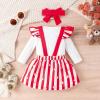 Baby Girl Valentines Day Outfit Bear Heart Overall Skirt Long Sleeve Romper Headband 3Pcs Newborn Dress Girl Gifts (Striped Pink, 0-3 Months) view 3
