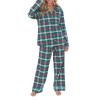 Adoeren Christmas Pajamas Sets for Women Long Sleeve Button Down Fur Trim Shirt Plaid Wide Leg Pants 2 Piece Lounge Sleepwear(B 12 Green Plaid,X-L) view 1