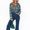 Adoeren Christmas Pajamas Sets for Women Long Sleeve Button Down Fur Trim Shirt Plaid Wide Leg Pants 2 Piece Lounge Sleepwear(B 12 Green Plaid,X-L) view 2