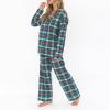 Adoeren Christmas Pajamas Sets for Women Long Sleeve Button Down Fur Trim Shirt Plaid Wide Leg Pants 2 Piece Lounge Sleepwear(B 12 Green Plaid,X-L) view 3