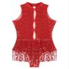 easyforever Women's Glitter Sequins Latin Dance Leotard Dancewear Fringe Jazz Ballroom Samba Dance Dress Red-F X-Large view 3
