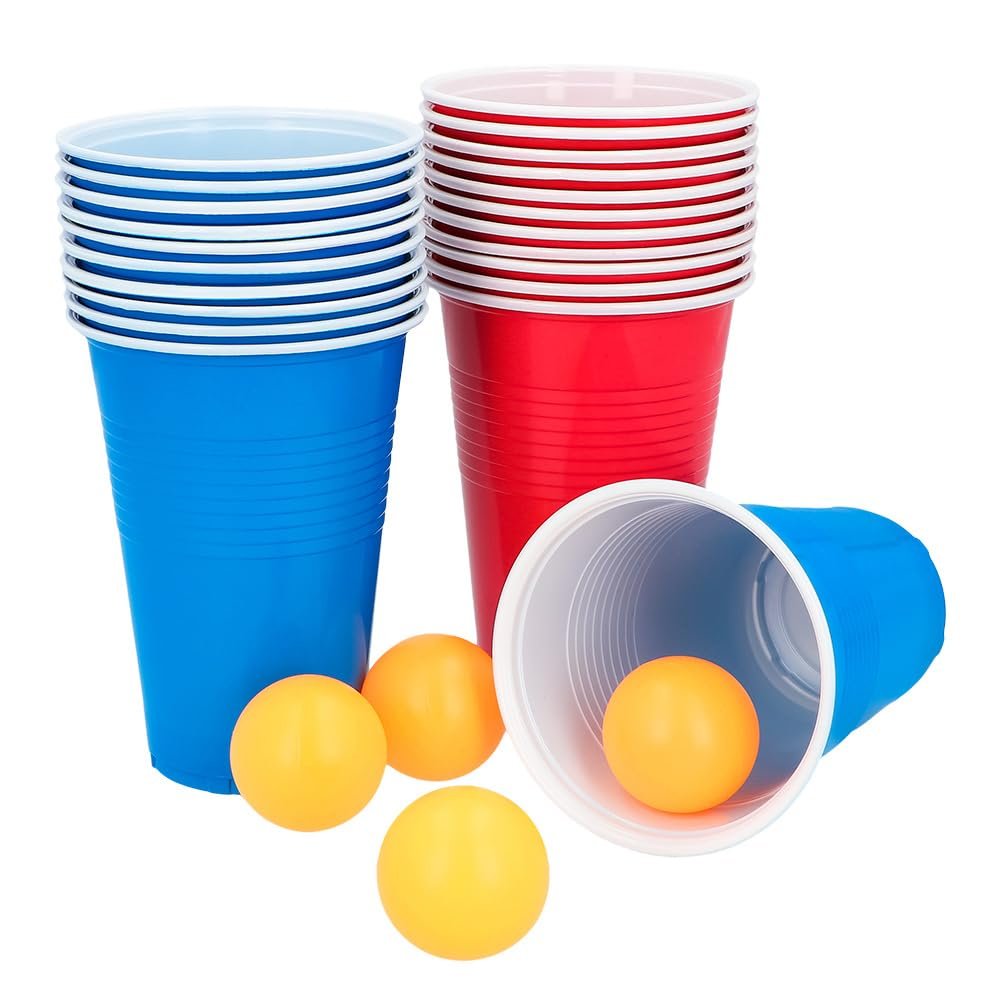 Boland Beer Pong Set, Multicoloured, 22 Cups (11 Red/11 Blue), 4 Balls, Adult, Small (12.5 cm), Unisex, Party/Carnival