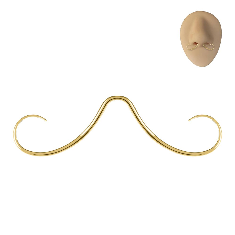 6ixGosh 14G Mustache Septum Ring, 316L Surgical Steel Septum Mustache Nose Ring Piercing Jewelry, Septum Piercing Hanger, Gold