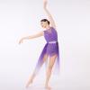 ODASDO Lyrical Dance Costumes for Women Modern Contemporary Dancewear V-Neck Mesh Tulle Flowy Leotard Dress One-Piece Bodysuit Adult Ballet Recital Solo Ice Skating Ballroom Costume Gradient Purple L view 3