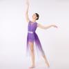 ODASDO Lyrical Dance Costumes for Women Modern Contemporary Dancewear V-Neck Mesh Tulle Flowy Leotard Dress One-Piece Bodysuit Adult Ballet Recital Solo Ice Skating Ballroom Costume Gradient Purple L view 4