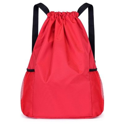 ACUIF Drawstring Backpack for Men and Women Sling Backpack with Mesh Pockets Sports Casual Sackpack Washable Travel Bag for Sports Yoga,Red L