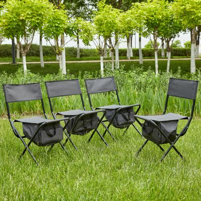 4-Piece Folding Outdoor Chair with Storage Bag, Portable Chair for Indoor, Outdoor Camping, Picnics and Fishing,Grey