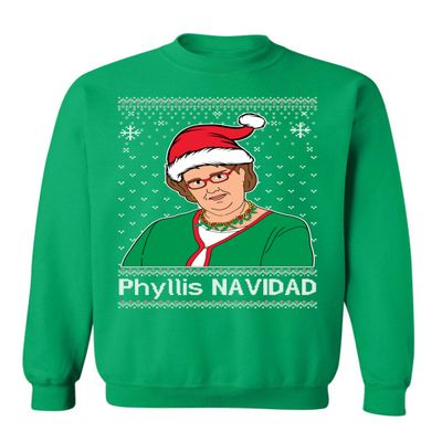 ALLNTRENDS Phyllis Navidad Happy Holiday Office Ugly Christmas Sweater Adult Crewneck Sweatshirt (2XL, Irish Green)