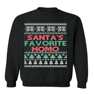ALLNTRENDS Santa s Favorite Gay Ugly Christmas Sweater LGBTQ Xmas Crewneck Sweatshirt (2XL, Black)