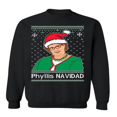 ALLNTRENDS Phyllis Navidad Happy Holiday Office Ugly Christmas Sweater Adult Crewneck Sweatshirt (L, Black)