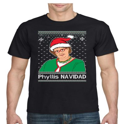 ALLNTRENDS Phyllis Navidad Happy Holiday Office Ugly Christmas Men's T Shirt (2XL, Black)