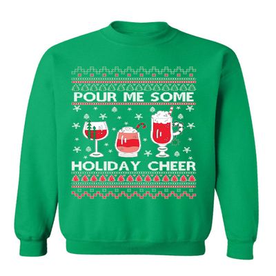 ALLNTRENDS Pour Me Some Holiday Cheer Christmas Drinking Ugly Xmas Sweatshirt (XL, Irish Green)