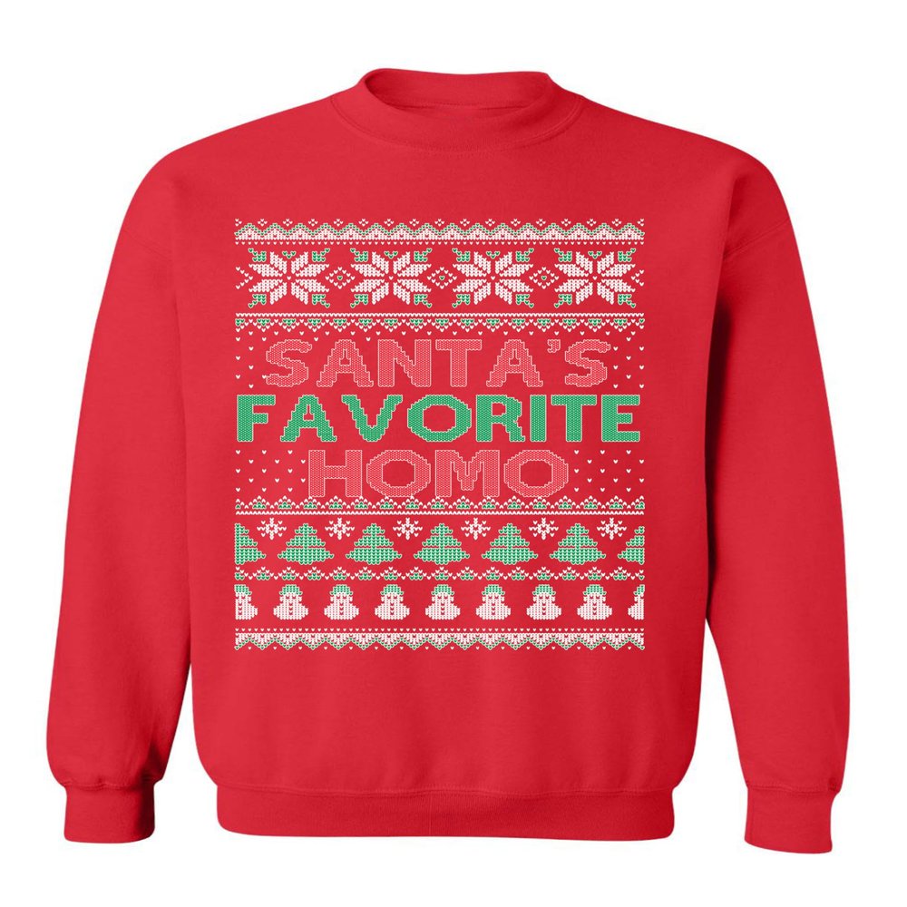 ALLNTRENDS Santa s Favorite Gay Ugly Christmas Sweater LGBTQ Xmas Crewneck Sweatshirt (3XL, Red)