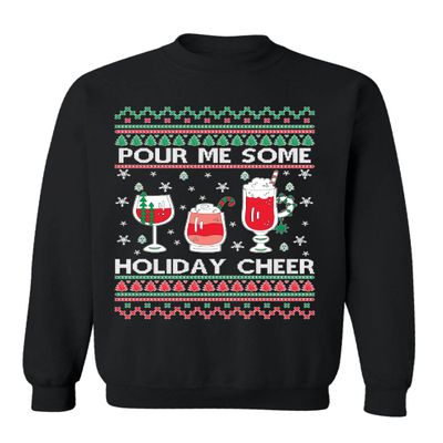 ALLNTRENDS Pour Me Some Holiday Cheer Christmas Drinking Ugly Xmas Sweatshirt (XL, Black)