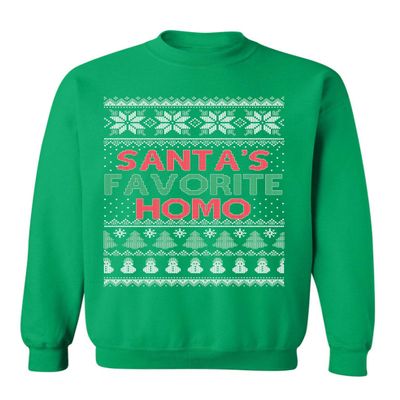 ALLNTRENDS Santa s Favorite Gay Ugly Christmas Sweater LGBTQ Xmas Crewneck Sweatshirt (3XL, Irish Green)