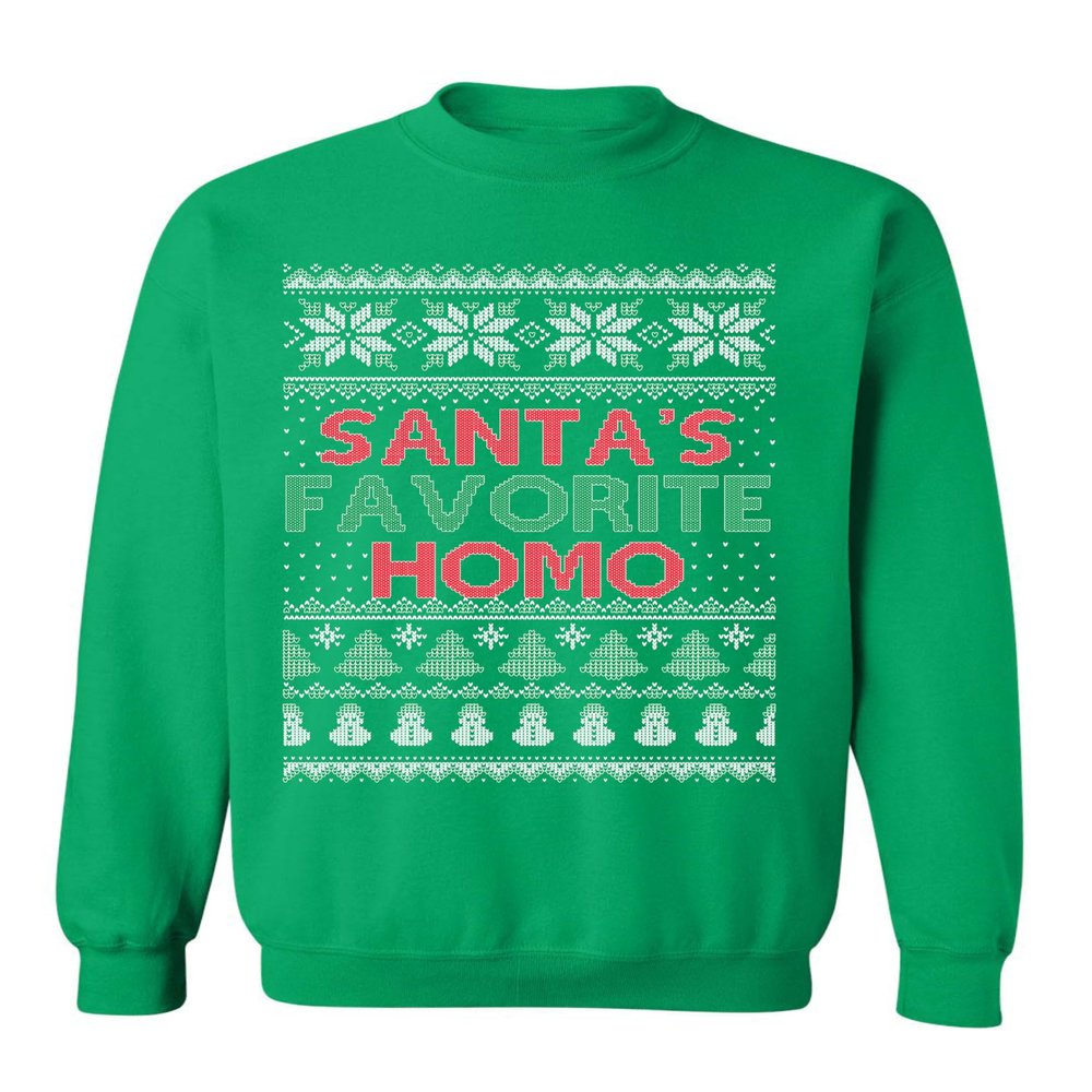 ALLNTRENDS Santa s Favorite Gay Ugly Christmas Sweater LGBTQ Xmas Crewneck Sweatshirt (3XL, Irish Green)