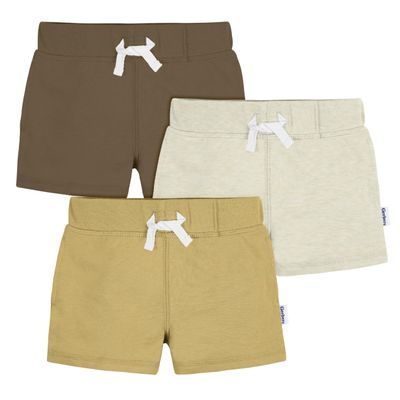 Gerber Baby Boys Toddler 3-Pack Pull-On Knit Shorts, Neutrals, 3-6 Months