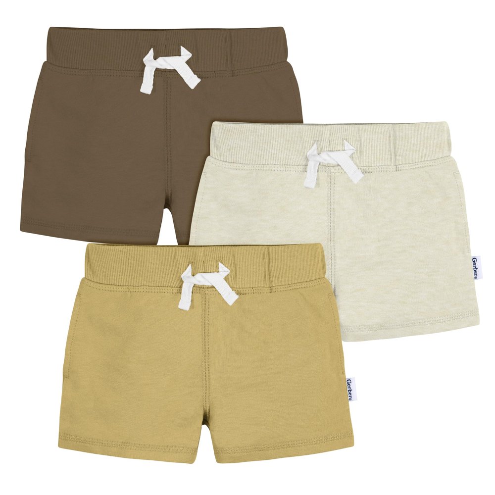 Gerber Baby Boys Toddler 3-Pack Pull-On Knit Shorts, Neutrals, 3-6 Months
