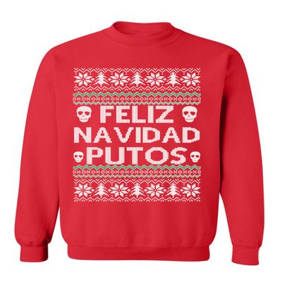 ALLNTRENDS Feliz Navidad Putos Funny Mexican Ugly Christmas Sweatshirt (L, Red)