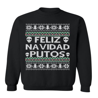 ALLNTRENDS Feliz Navidad Putos Funny Mexican Ugly Christmas Sweatshirt (L, Black)