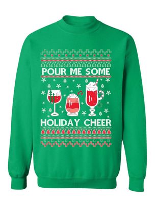 ALLNTRENDS Pour Me Some Holiday Cheer Christmas Drinking Ugly Xmas Sweatshirt (3XL, Irish Green)