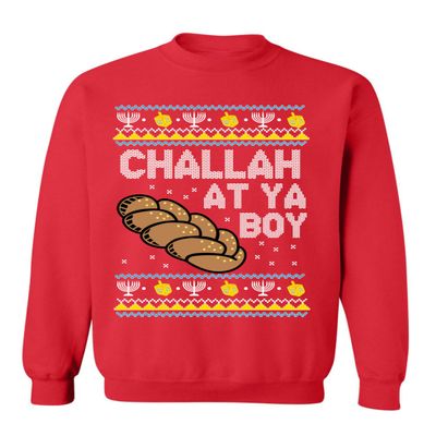 ALLNTRENDS Funny Ugly Hanukkah Sweater Challah At Ya Boy Crewneck Sweatshirt (2XL, Red)
