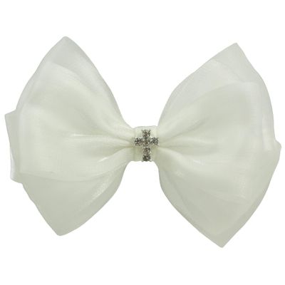Off White First communion Headpiece For Girls with Cross Christening Baptism Hair Bow Clip -1Pcs