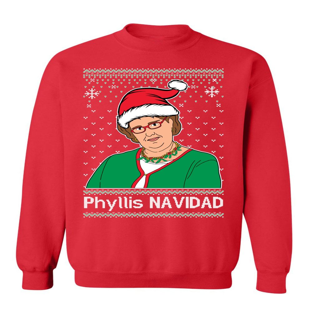 ALLNTRENDS Phyllis Navidad Happy Holiday Office Ugly Christmas Sweater Adult Crewneck Sweatshirt (XL, Red)