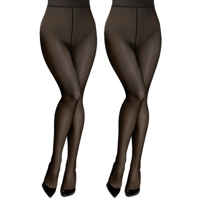 Aobiono Women Fleece Lined Tights Sheer Warm Pantyhose Fake Translucent Winter (85g / No fleece, 2 Pairs Black)