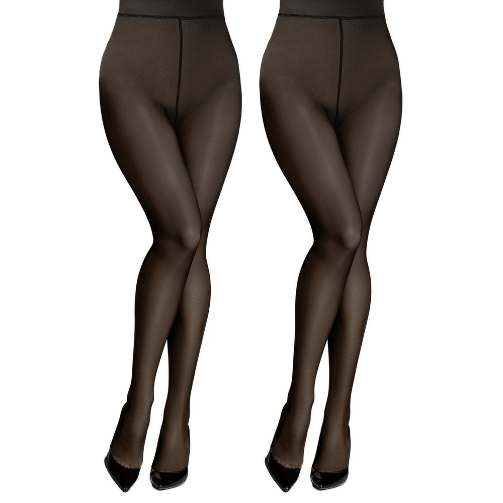 Aobiono Women Fleece Lined Tights Sheer Warm Pantyhose Fake Translucent Winter (85g / No fleece, 2 Pairs Black)