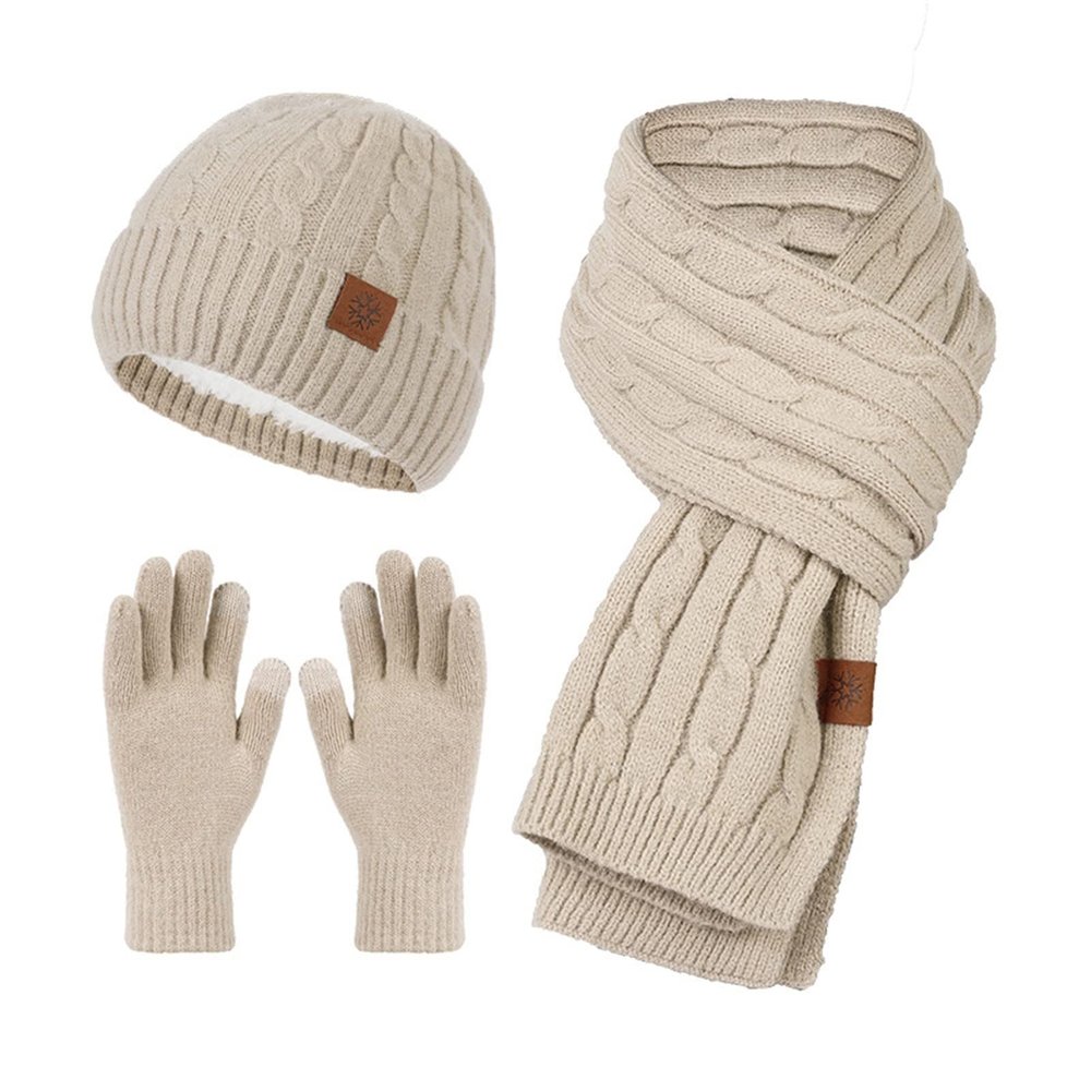 3-Pieces Winter Hat Scarf Gloves Set Beanie Hat Plain Stretch Black Hat Women Scarf Beanie for Men Women (Khaki, One Size)