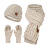 3-Pieces Winter Hat Scarf Gloves Set Beanie Hat Plain Stretch Black Hat Women Scarf Beanie for Men Women (Khaki, One Size) view 1