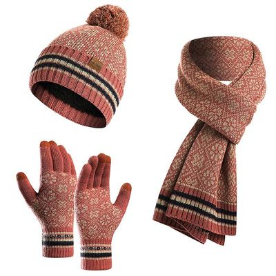 3 Pieces Christmas Scarf Hat Gloves Set Winter Warm Knitted Beanie Gift for Adult Women Men (Hot Pink, One Size)