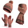 3 Pieces Christmas Scarf Hat Gloves Set Winter Warm Knitted Beanie Gift for Adult Women Men (Hot Pink, One Size) view 2