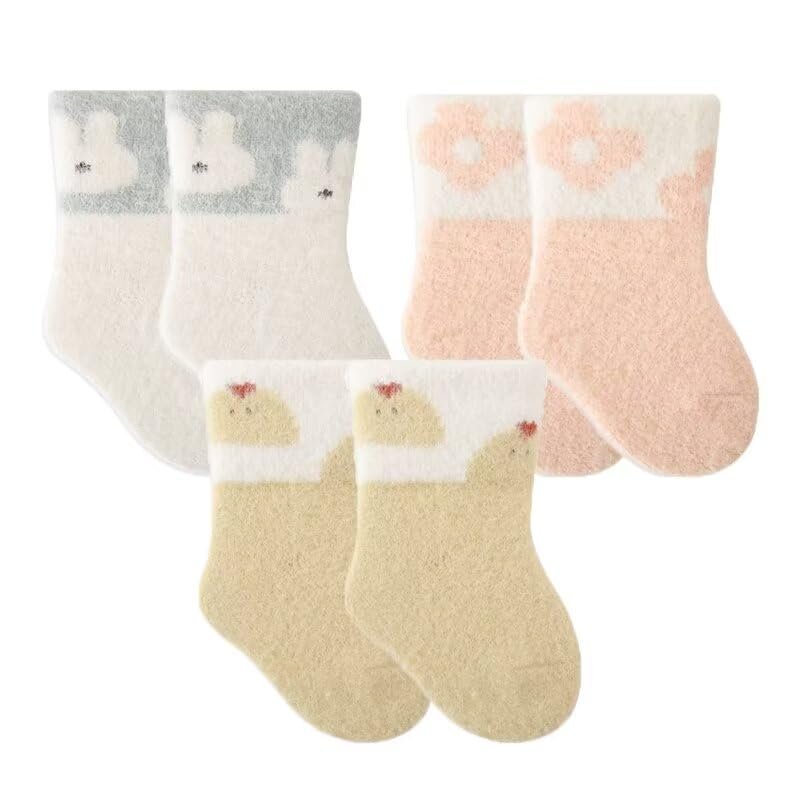 Zonkacen 3 Pairs Baby Boys Girls Cute Non Slip Soft Warm Cotton Socks for Winter Indoor Home House Walking Playing Sleeping School 1-2 Years Old