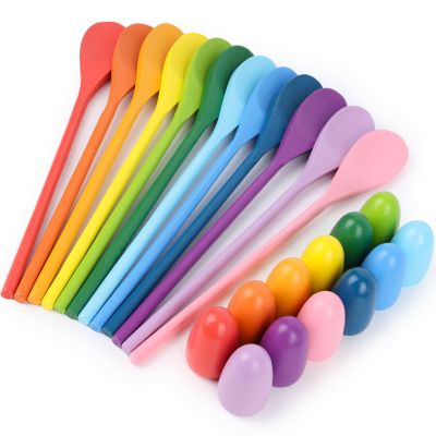 LovesTown 24PCS Egg Spoon Race Game Set for Easter Party Favors, Relay Race Wooden Egg Balance Carnival Games for Kids & Family Activity Holiday Hunt Game Outdoor Lawn Games