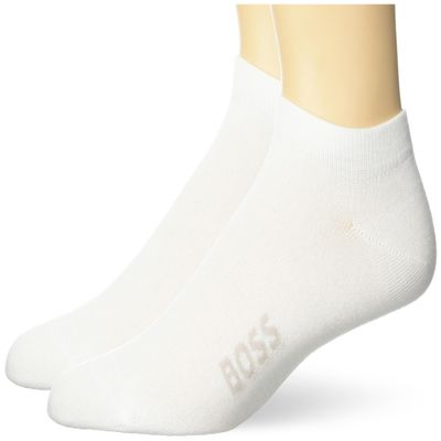 BOSS 2-Pack Bottom Logo Solid Ankle Socks, White Lychee, 7-13