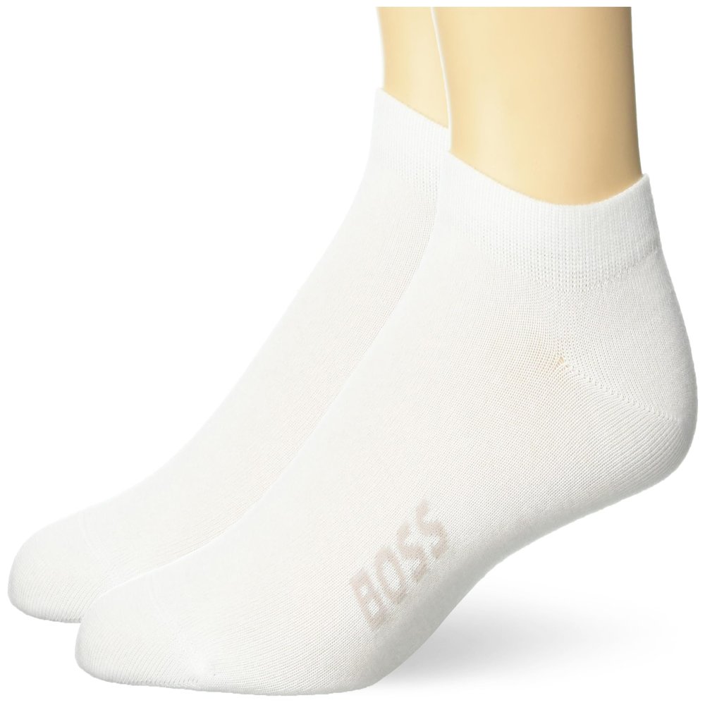 BOSS 2-Pack Bottom Logo Solid Ankle Socks, White Lychee, 7-13