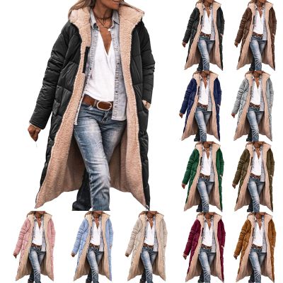 Canbebig Womens Puffer Jackets Sherpa Fleece Lined Jacket Zip Up Long Coat Quilted Puffer Jacket Winter Warm Hooded Coat