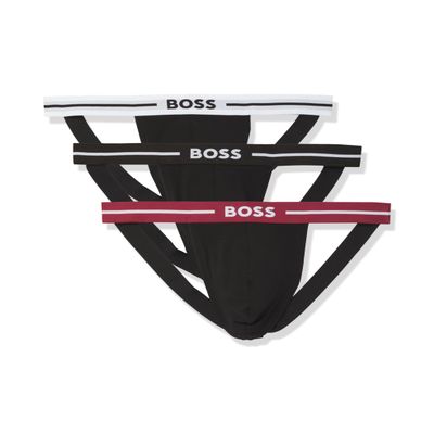 BOSS 3 Pack Stretch Jockstrap, Red Cherry/Black Currant, Black Currant/Black Currant, White Lychee/Black Currant, XL