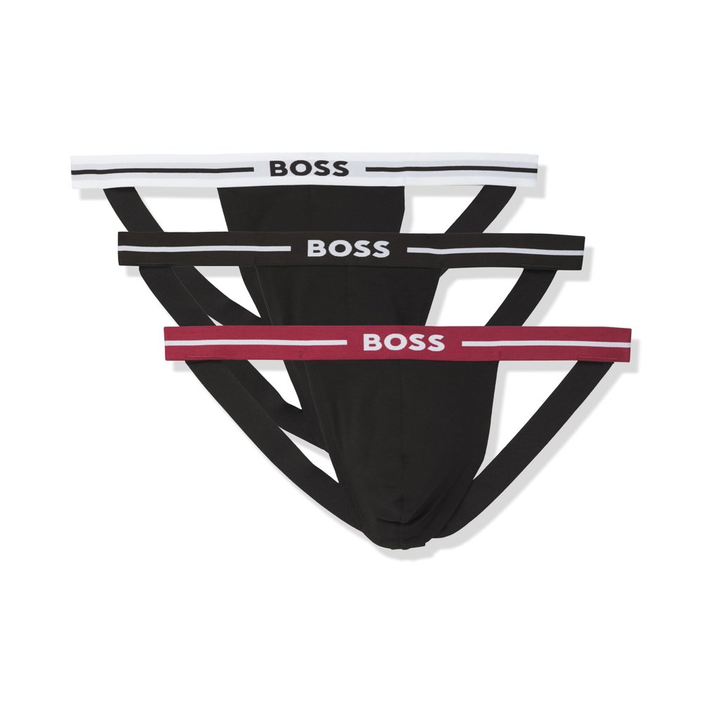 BOSS 3 Pack Stretch Jockstrap, Red Cherry/Black Currant, Black Currant/Black Currant, White Lychee/Black Currant, XL