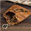 1 Pcs Leather Mini Medieval Pouch Keychain, small leather drawstring pouch bag, Change Holder, Leather Drawstring Pouch for Men & Women (Brown) view 3