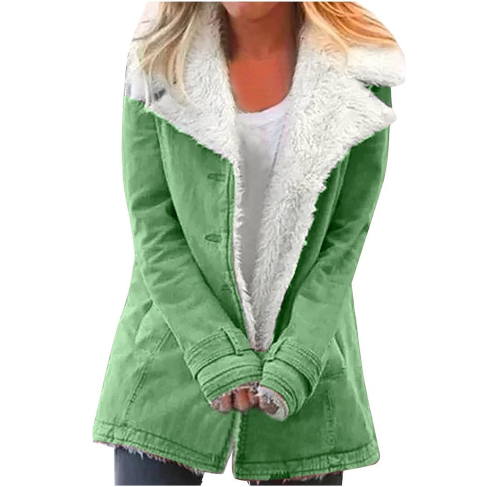 SACFOF Womens Winter Warm Jean Jacket Lapel Stand Collar Fleece Lined Sherpa Denim Coats Thicker Sherpa Outerwear