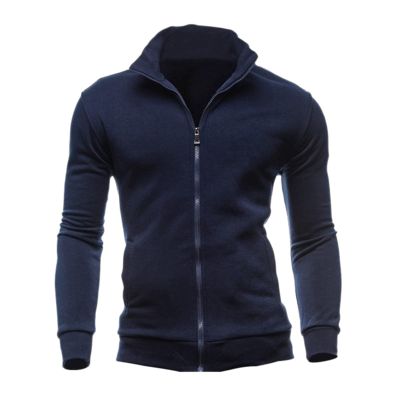 ZYXTIM Men's Athletic Sweatshirts Full Zip Mock Neck Long Sleeve Casual Coat Loose Lightweight Quick Dry Sport Running Jacket(Navy,X-Large)